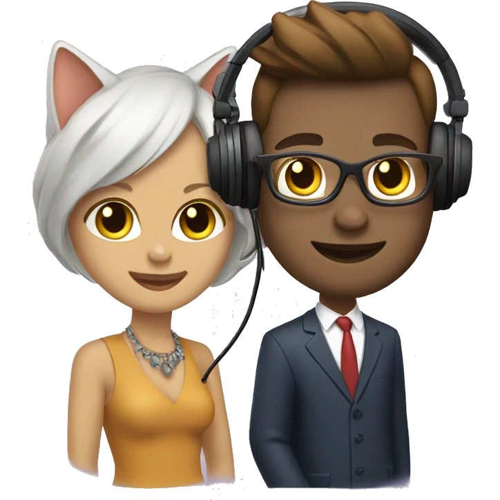 podcast with 2 cats well-dressed wearing headsets  emoji