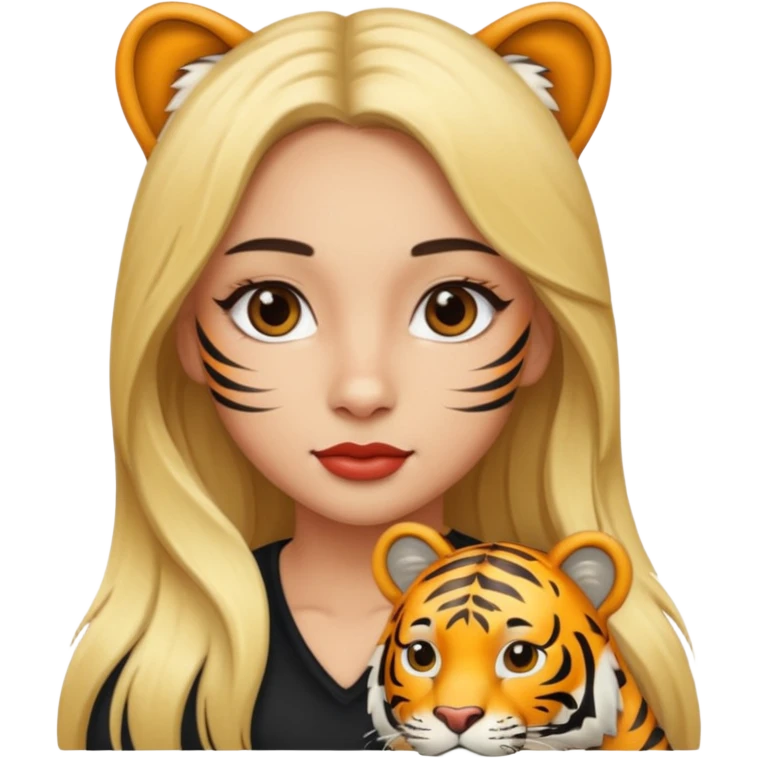 Tiger and a girl with long blond hair and with latina make up  emoji