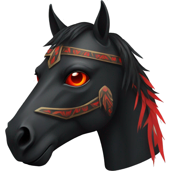 Black mask of a horse with vertical turned red eyes in a tribal style emoji