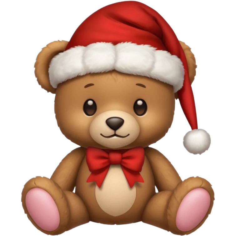 cute teddy bear with a bow on ears and christmas hat on head emoji