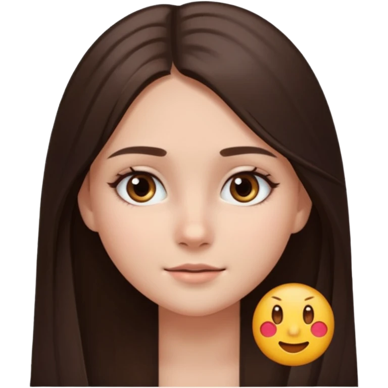 beautiful girl with long brown dark hair straight and with gray eyes with a small birthmark on her cheek emoji ios 18 emoji