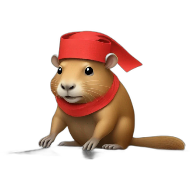 capybara in a red bandage on his head disassembles a tablet with his foot emoji