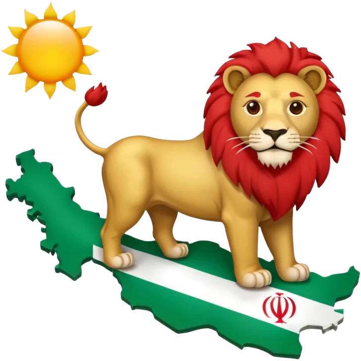 A iran map with lion an sun with 3 color of iran flag emoji