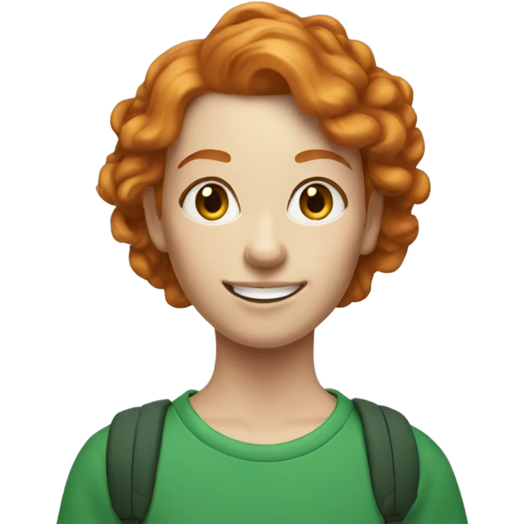 Smiling Ginger 34 years old female with long pixie hair cut in green sweatshort  emoji