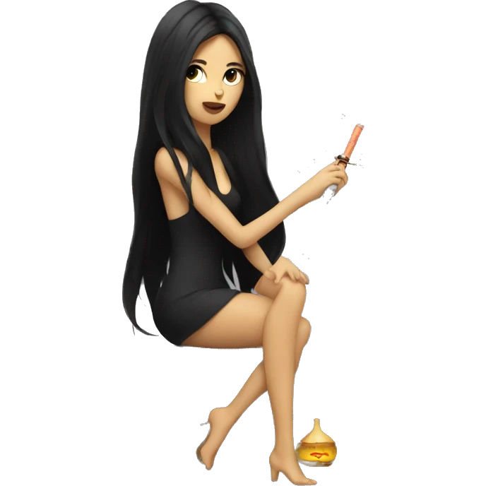 Girl with dark long hair smoking hookah ,  emoji