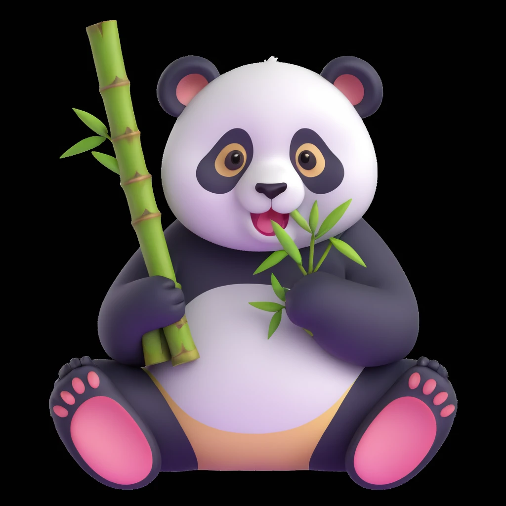 panda eating bamboo in forrest, close up pose emoji