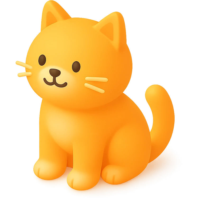 3D orange cat sitting and smiling emoji