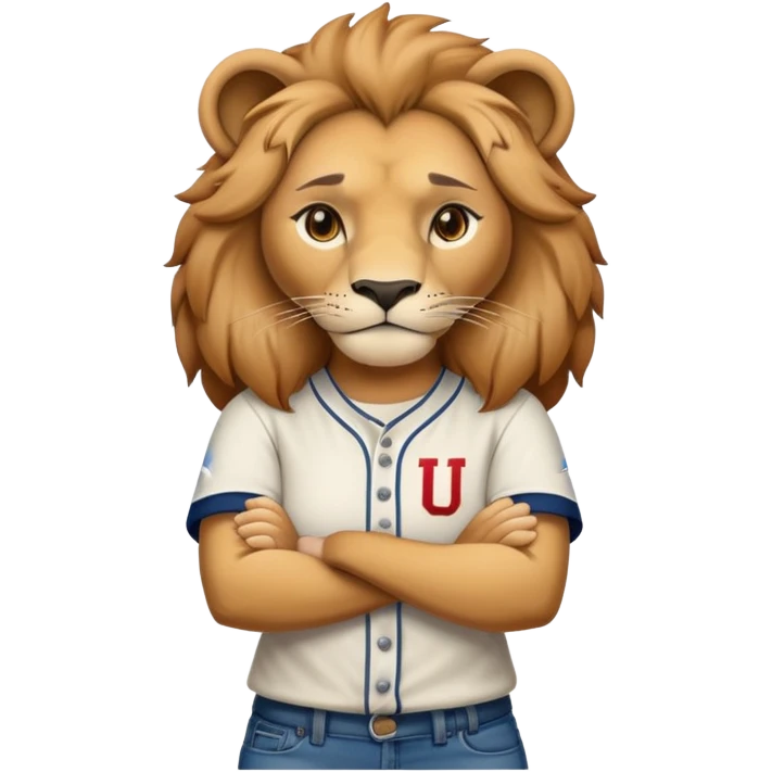 determined anthropomorphised female lion in a baseball shirt and jeans with arms folded emoji