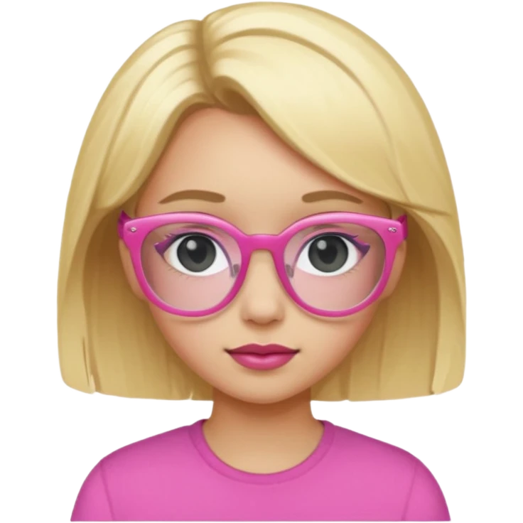 blonde girl with black eyes and light skin and pink glasses emoji