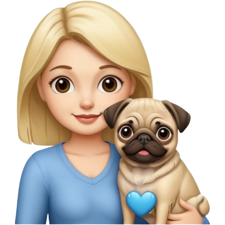 Crea una chica rubia con un perro pug emoji