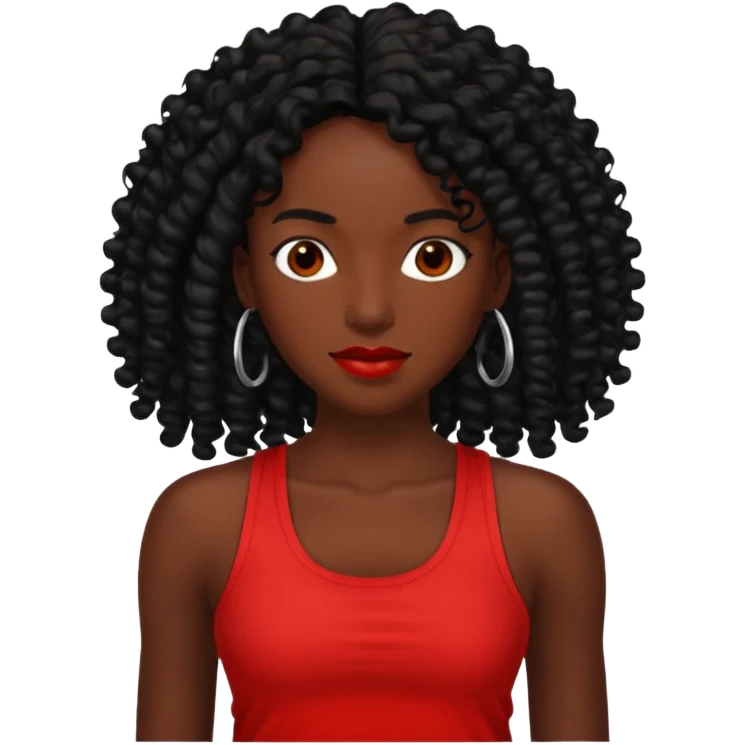 Rozonda Chilli Thomas dark skin long black curly hair, red tank top emoji