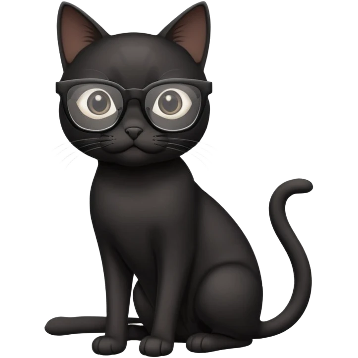 black cat full body wearing white glasses with square modern frames emoji