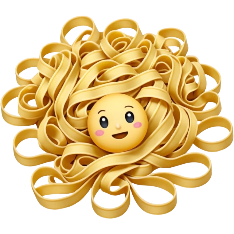 uncooked tagliatelle pasta loose nest or pile warm yellow soft flour-dusted long flat ribbons gentle curls irregular no plate sauce or garnish soft lighting transparent background emoji scale emoji