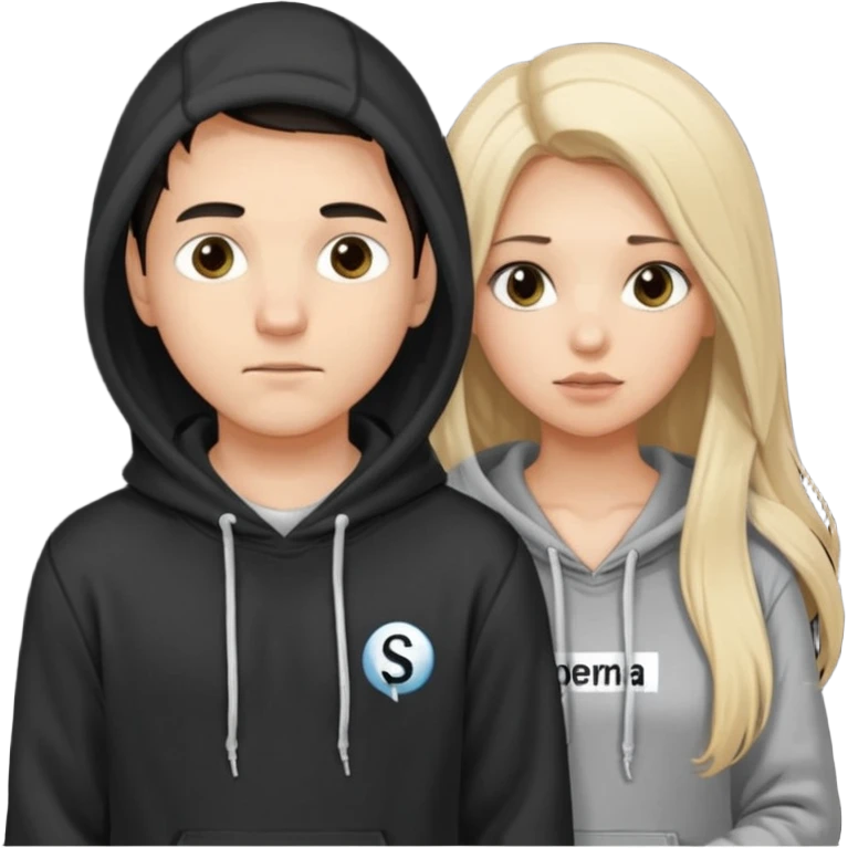 chce by to byla taka emotka 🙍‍♂️
chlopaka z czarnymi losami i czarna bluza z białym napisem "sperma" na srdoku.  zeby za nim stala taka ladna blondynka z dlugaimi wlosami i ona ciagnie za sznurek od
kaptura od bluzy tej pierwszej osobyl. dziewczyna ma szarą bluze emoji
