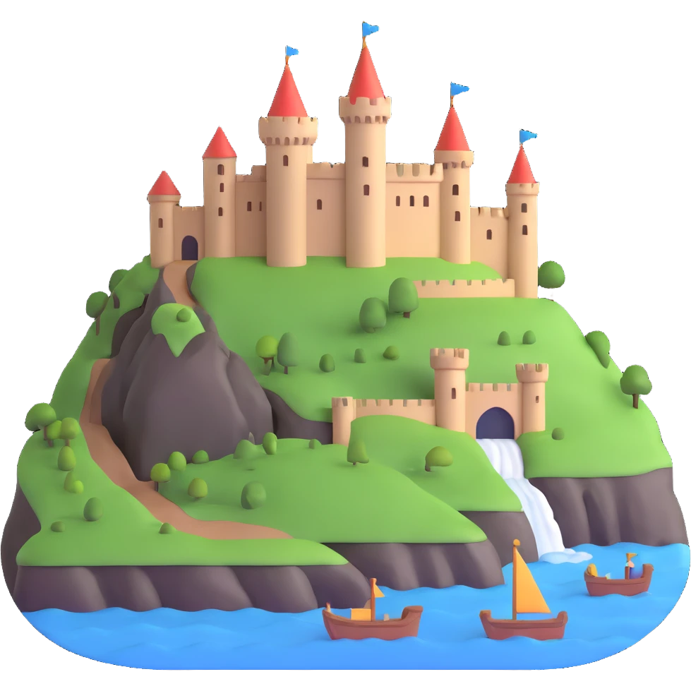 icon of Mértola showing a castle on a hill by a river emoji