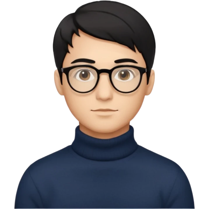 Создай эмодзи, мужчина, 26 лет, стрижка side-part, чёрные волосы, карие глаза, свитер-гольф, смуглый цвет кожи, очки, чёлка у стрижки набок-вверх-наискосок emoji