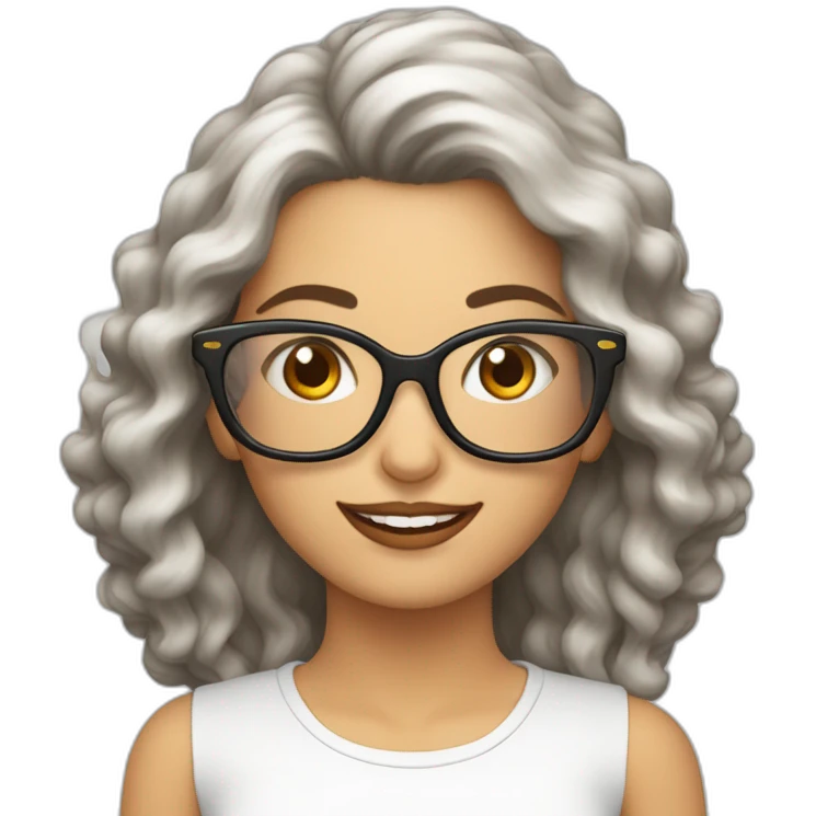  mujer blanca pelo largo onduladp marrón con lentes emoji