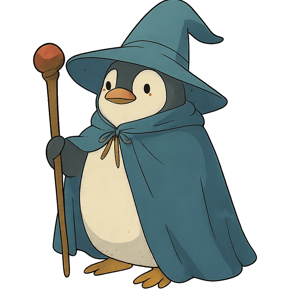 ghibli style penguin wizard emoji