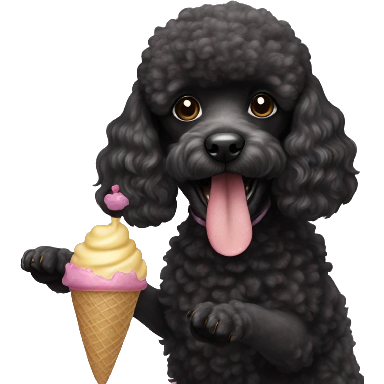 black poodle dog eating ice cream emoji