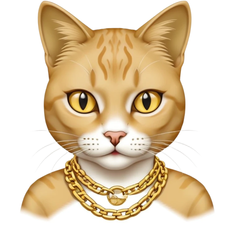 female cat named Cleo, cool and aloof, Run DMC hip-hop vibes, wearing gold chains emoji