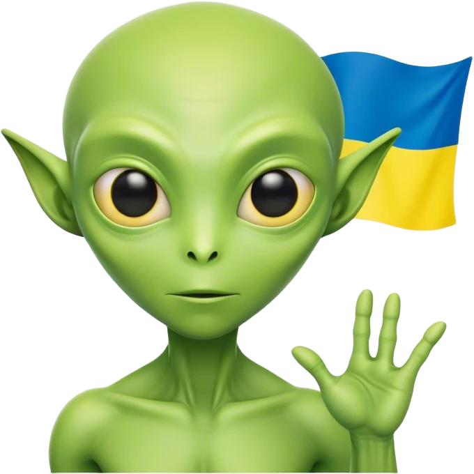 Green alien with Ukraine flag emoji
