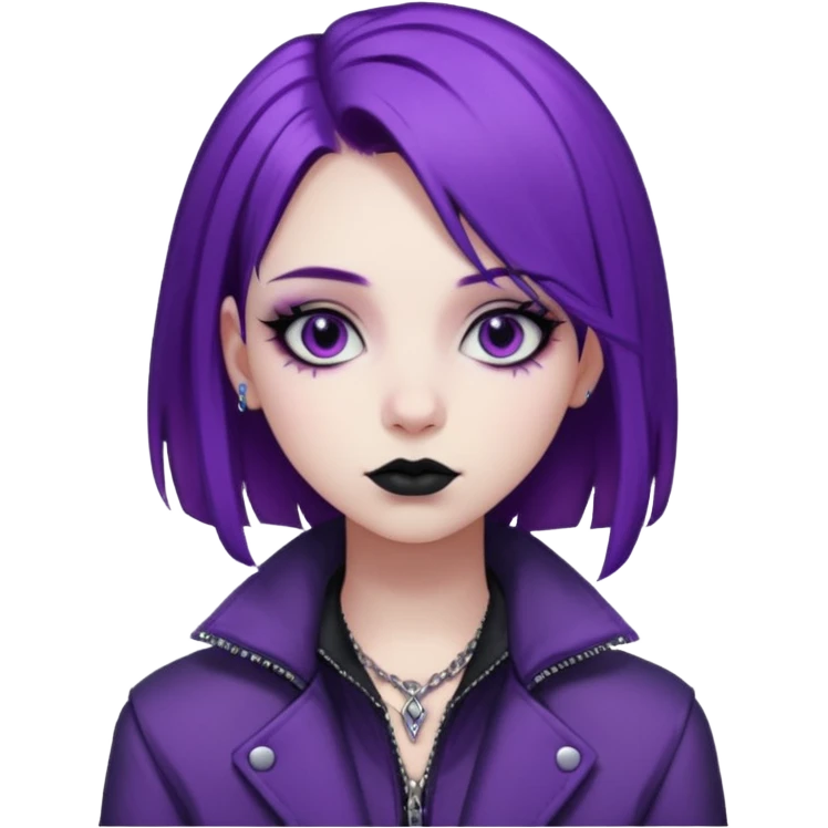 amelia from Pathway the uk governement game. The goth e-girl with purple hair and purple jacket emoji