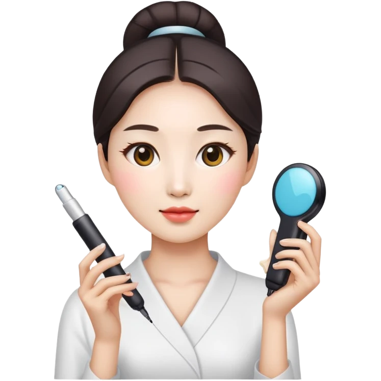 fresh atmosphere Korean woman holding beauty device, emoji style emoji