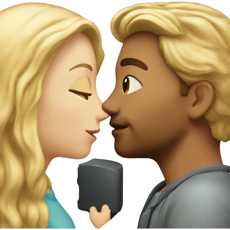 Guy with light Brown hair kissing a Girl with Blond hair emoji