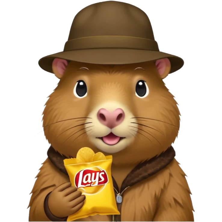 Capybara with a cool hat  eating Lays chips emoji