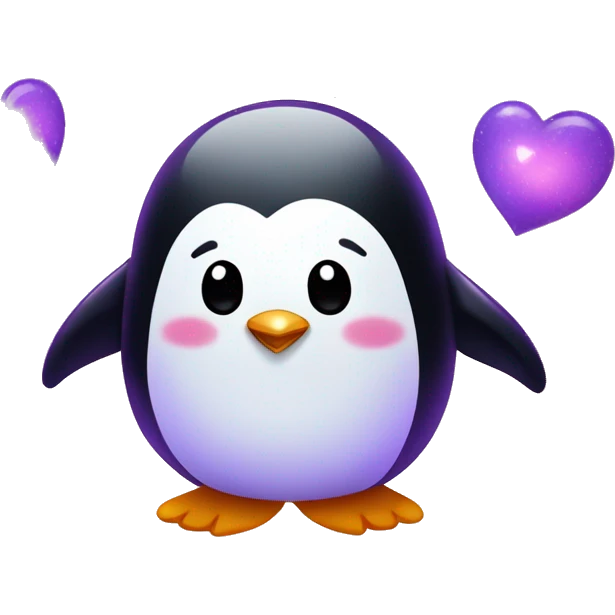 "Create a cute penguin with glowing purple heart sparkles surrounding it. The hearts should float around the penguin, adding a magical, playful effect to the design." emoji