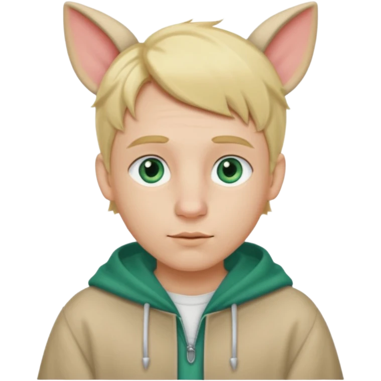 Haz un emoji con estas características: Hombre
Ojos Azules verdosos
Nariz bonita 
Labios medio gordos peor no mucho
Orejas bonitas
Rubio
Ropa Oversize emoji