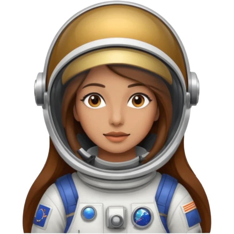 woman with long brown hair and brown eyes.  space ship captain with white military hat emoji