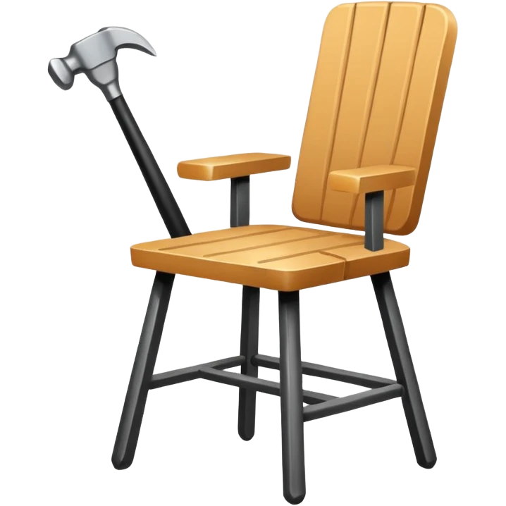 Minimalistic flat vector icon, iOS style, thin black contour on white background. Chair with hammer and paintbrush. No text, no shadows emoji