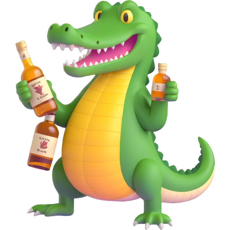 crocodile with a bottle of whiskey emoji