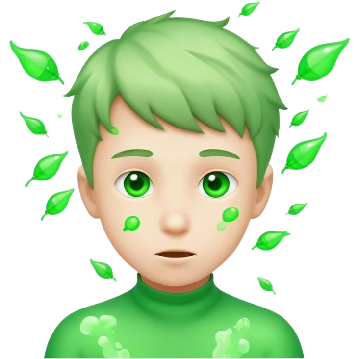 A boy with green gas around him and flies emoji