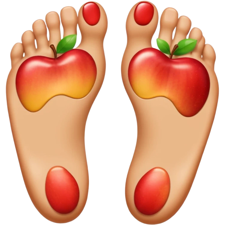 two feet soles, exact pose and look as reference image, apple emoji style, no toenails, smooth and rounded toes, anatomically correct, no nails anywhere emoji