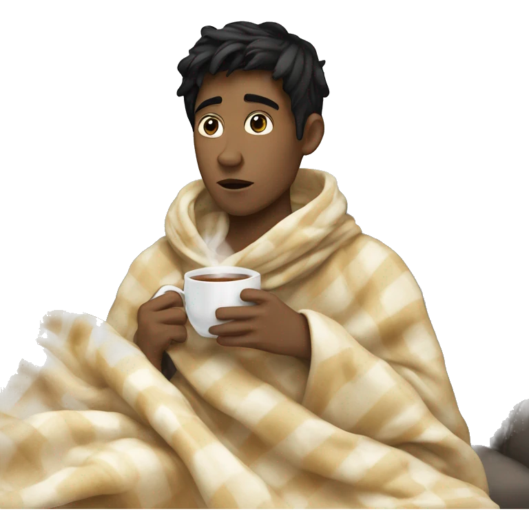 white boy with black hair sipping tea in a blanket  emoji
