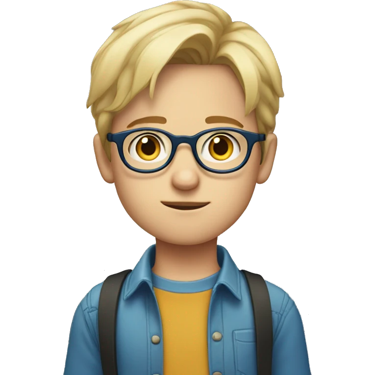 Blonde teen boy with medium short middle parted hair,blue eyes, round Glasses looking judging to the Side  emoji