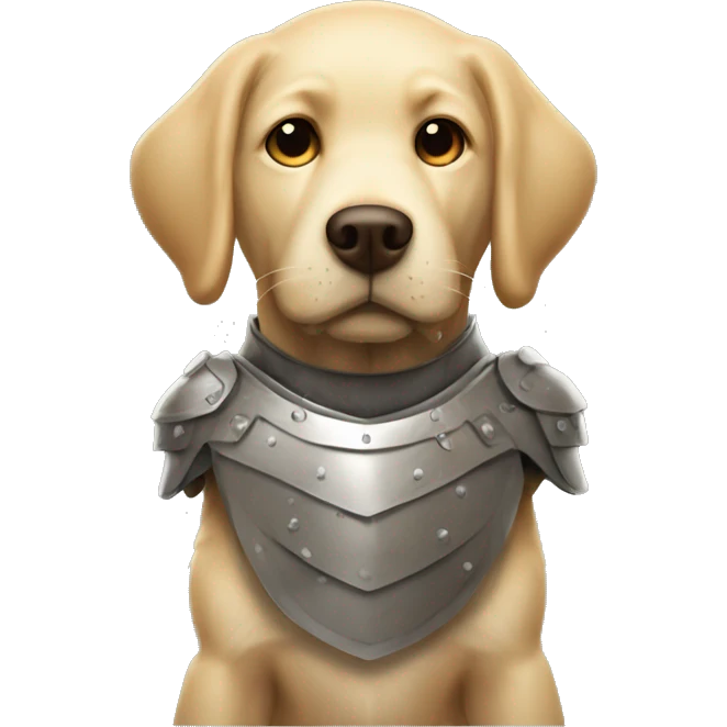 shaggy labrador-like dog in protective armor emoji