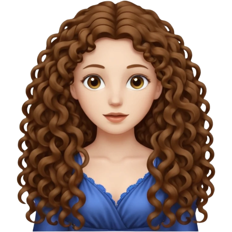 pale woman with brown curly very long hair, middle part. the hair is very very very very very very long, waist length, but you can't see her waist emoji