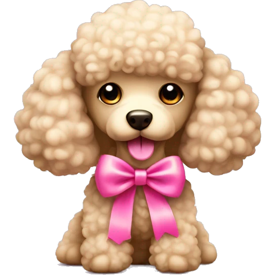 Cute Beige Poodle toy with a pink bow  emoji