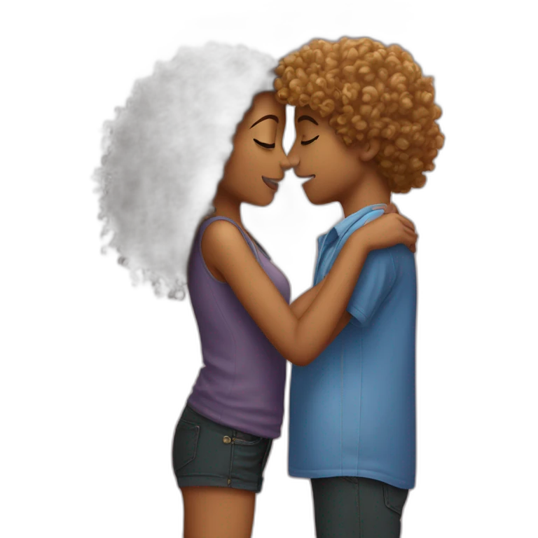 curly girl kissing straight hair boy emoji