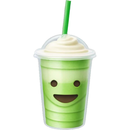 matcha latte in a plastic clear takeout cup with flat lid and one straw emoji