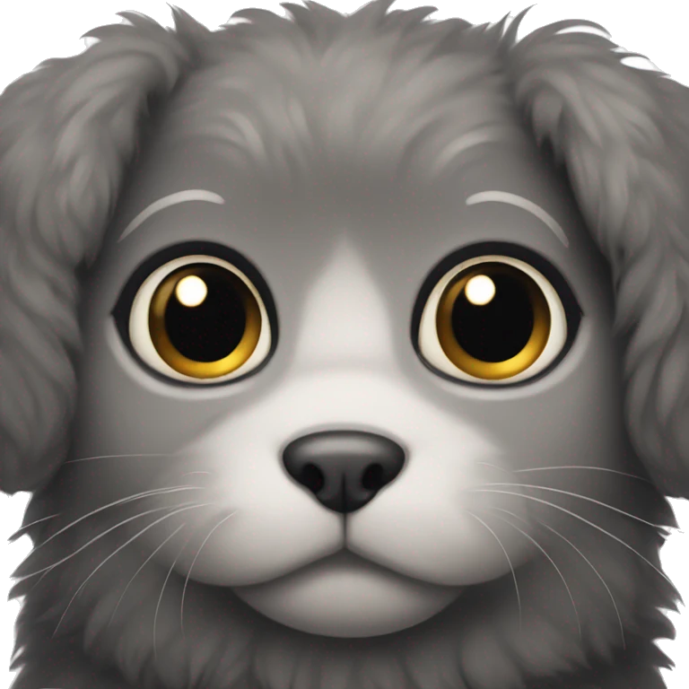 Fluffy black cat big puppy eyes emoji