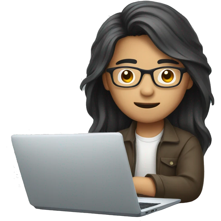 asian with glasses and  with long hair working on his laptop  emoji