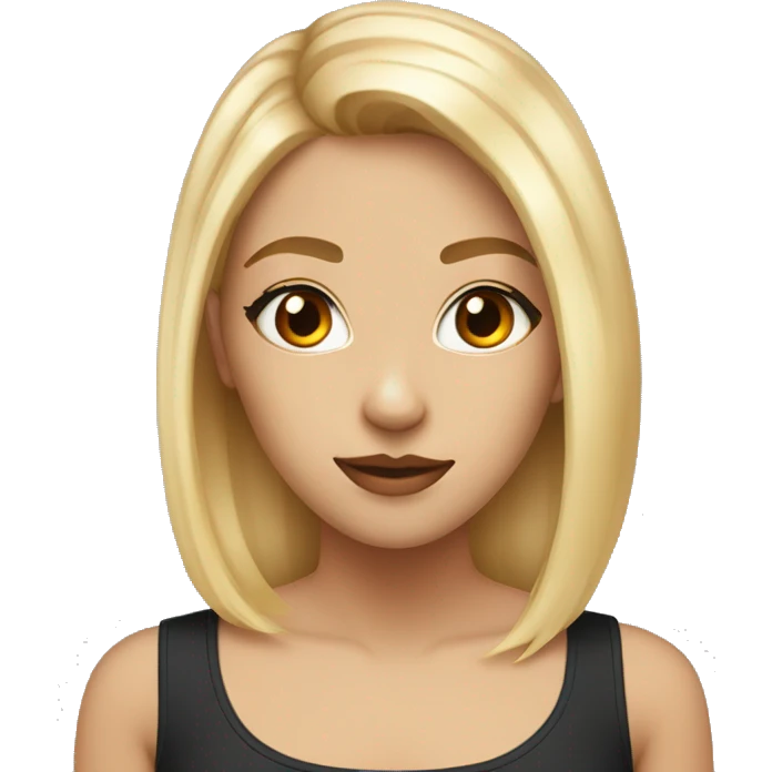 Girl with impossibly blue and orange eyes with blonde hair and black highlights  emoji