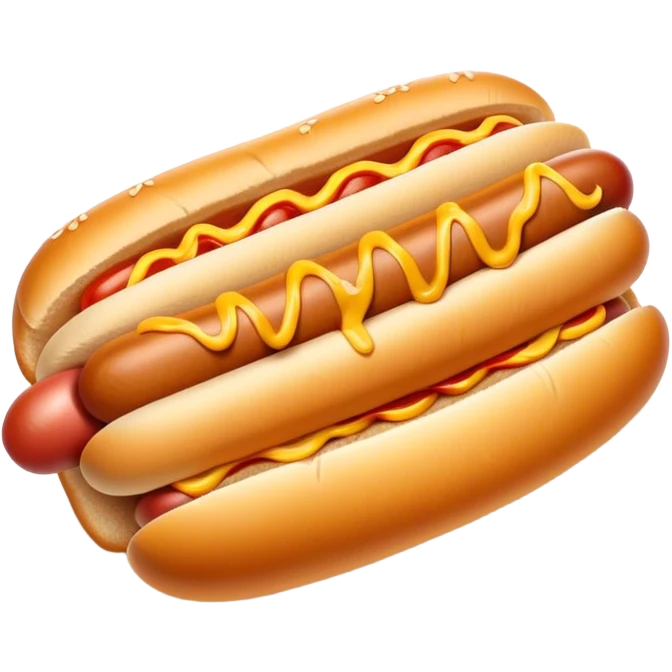 Cinematic classic hot dog, nestled in a soft toasted bun, drizzled with mustard and ketchup, juicy and flavorful, warm golden tones, ultra-detailed and mouthwatering. emoji