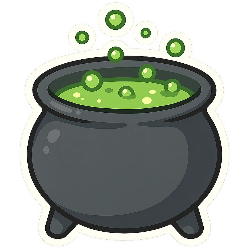 一口坩埚，锅里面装着一些绿色的液体 emoji