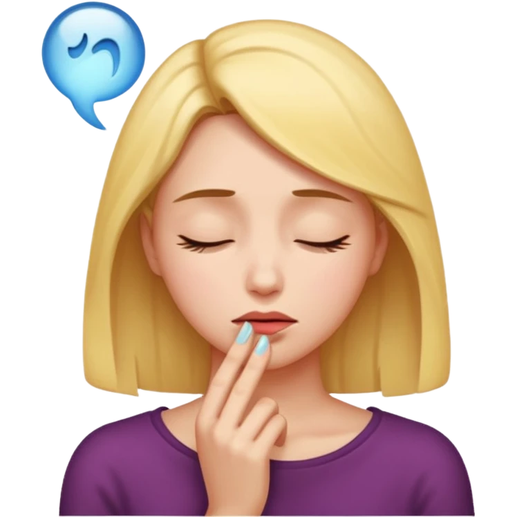 woman sighing, head slightly bowed, sigh coming from mouth, emotional atmosphere, iPhone emoji style emoji
