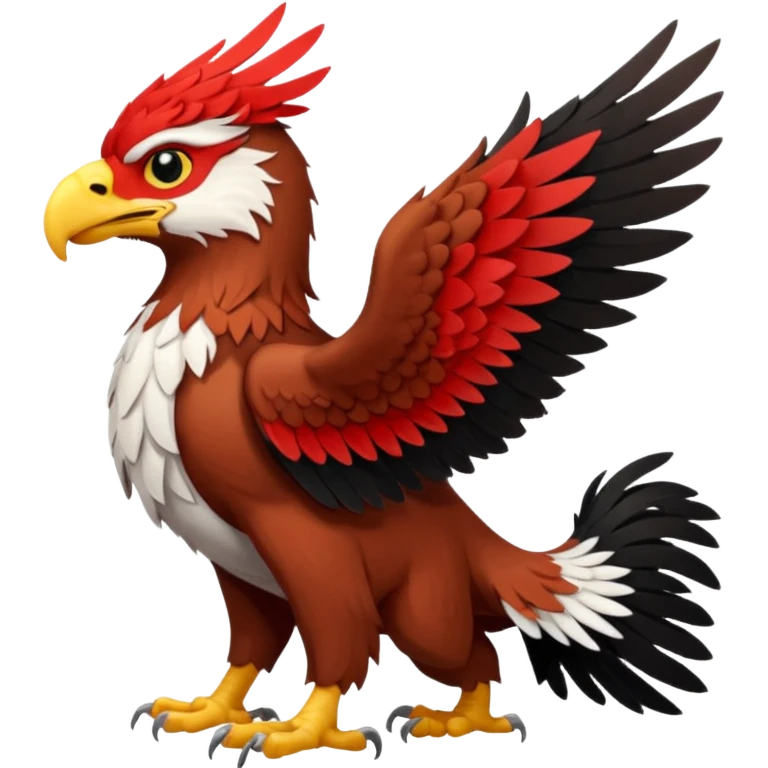 A red-brownish, white, and black gryphon, full body emoji